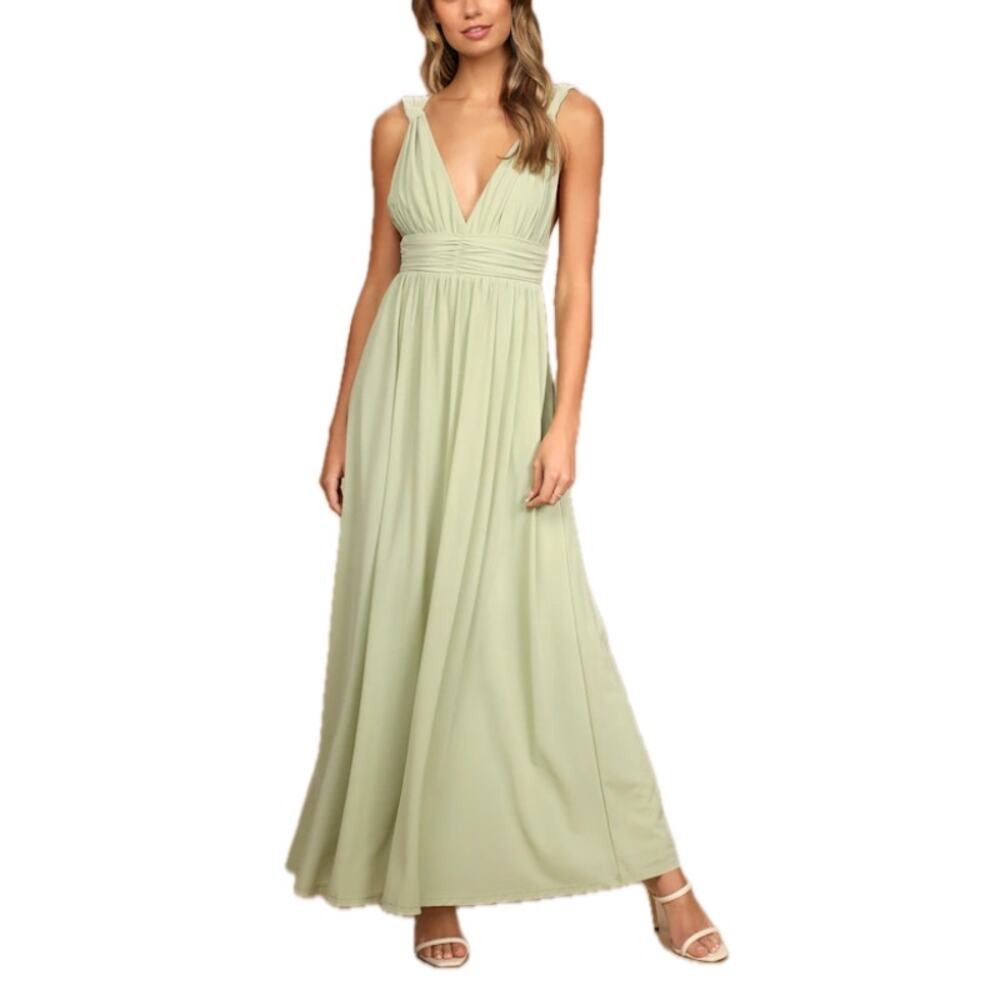 Lulu’s Light Sage Mesmerized by Love Mesh Lace-Up Open Back Maxi Dress